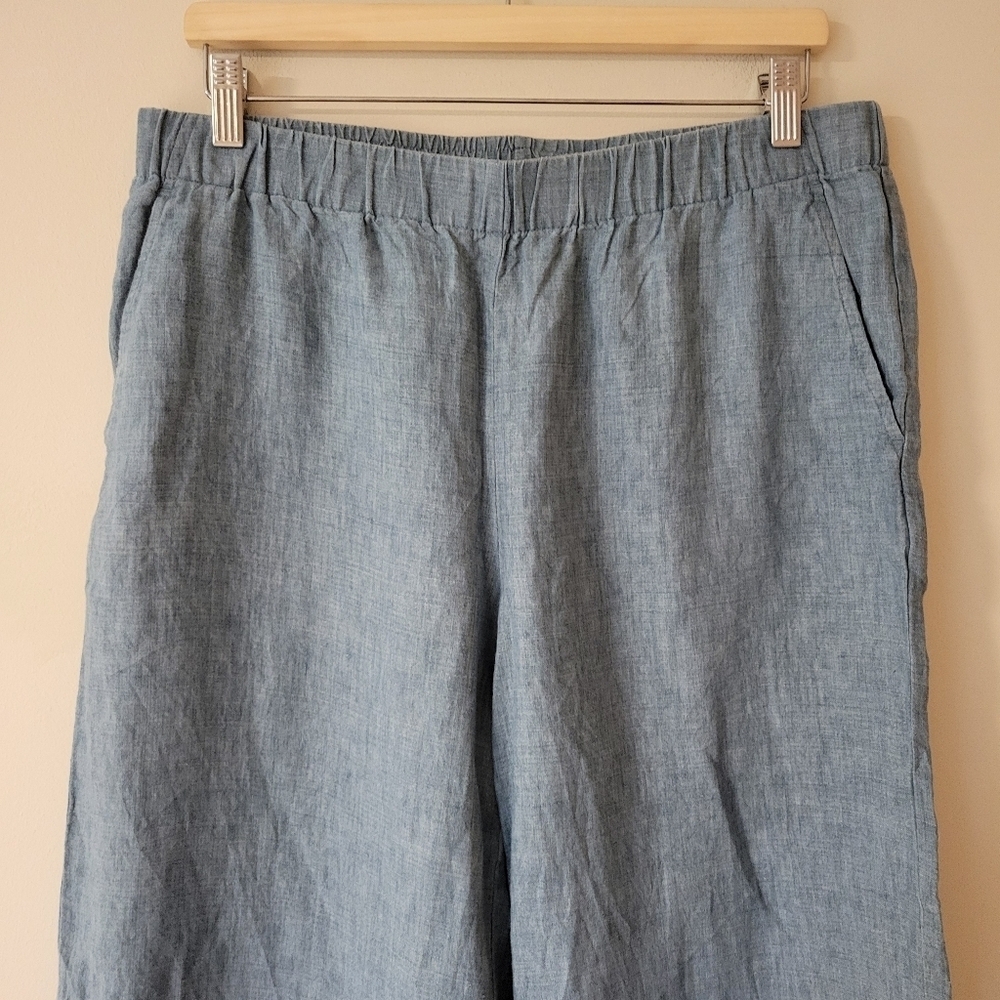 EILEEN FISHER Washed-Organic-Linen Délavé Wide-Leg Cropped Pants Blue Sz Medium - Picture 5 of 10